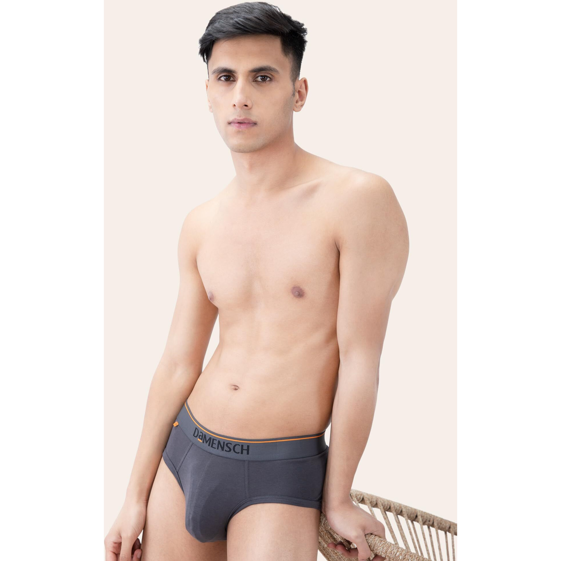 DAMENSCH Men's Regular Fit Solid Cotton Briefs Underwear | Supima-Modal, Stretchy Fabric, Anti-Bacterial and Microfibre Waistband Innerwear for Men, Briefs for Men-Black Knight,Charcoal Dust-L