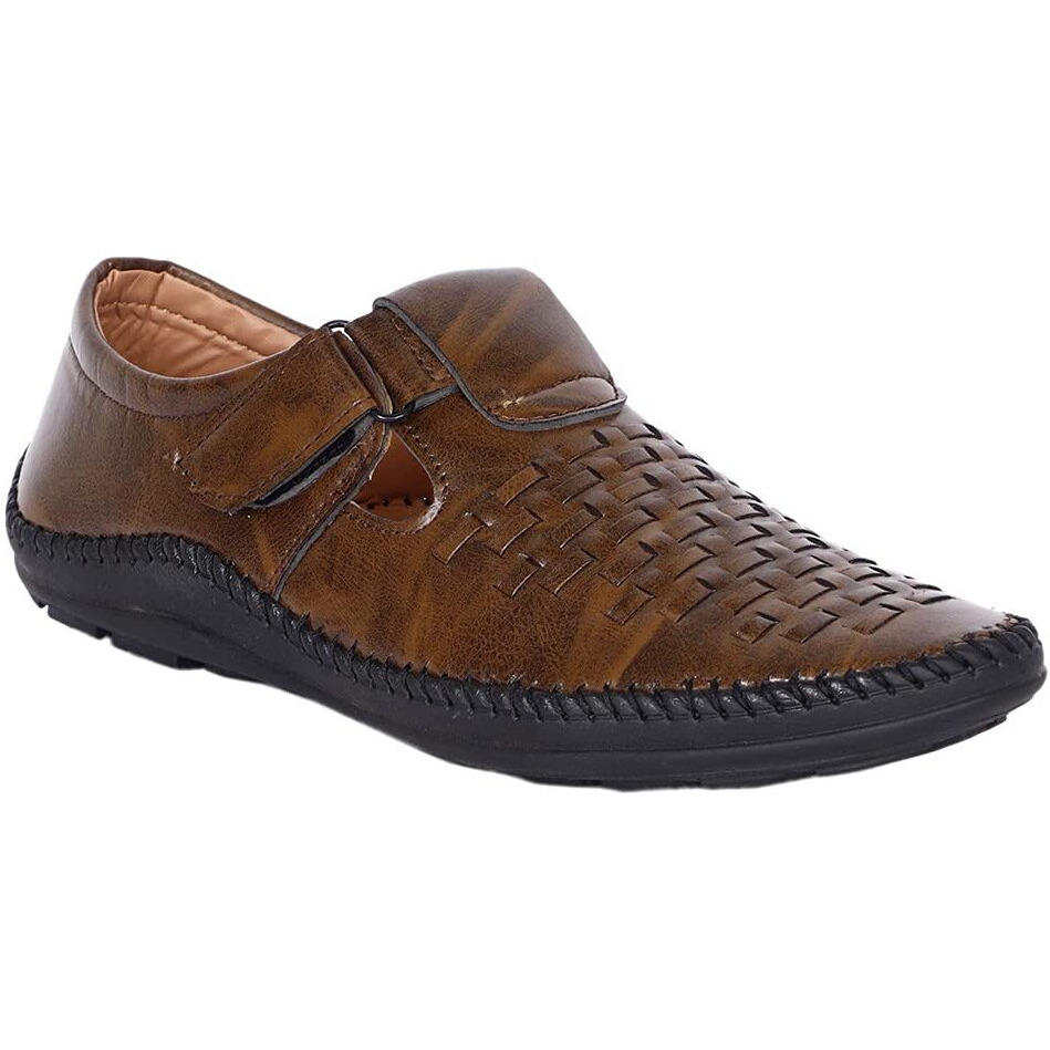 AADI Men's Brown Synthetic Leather Outdoor Casual Sandals & Floaters