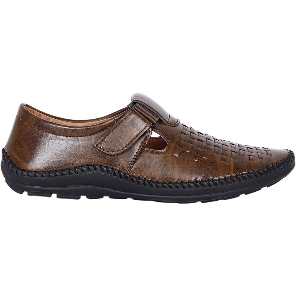AADI Men's Brown Synthetic Leather Outdoor Casual Sandals & Floaters