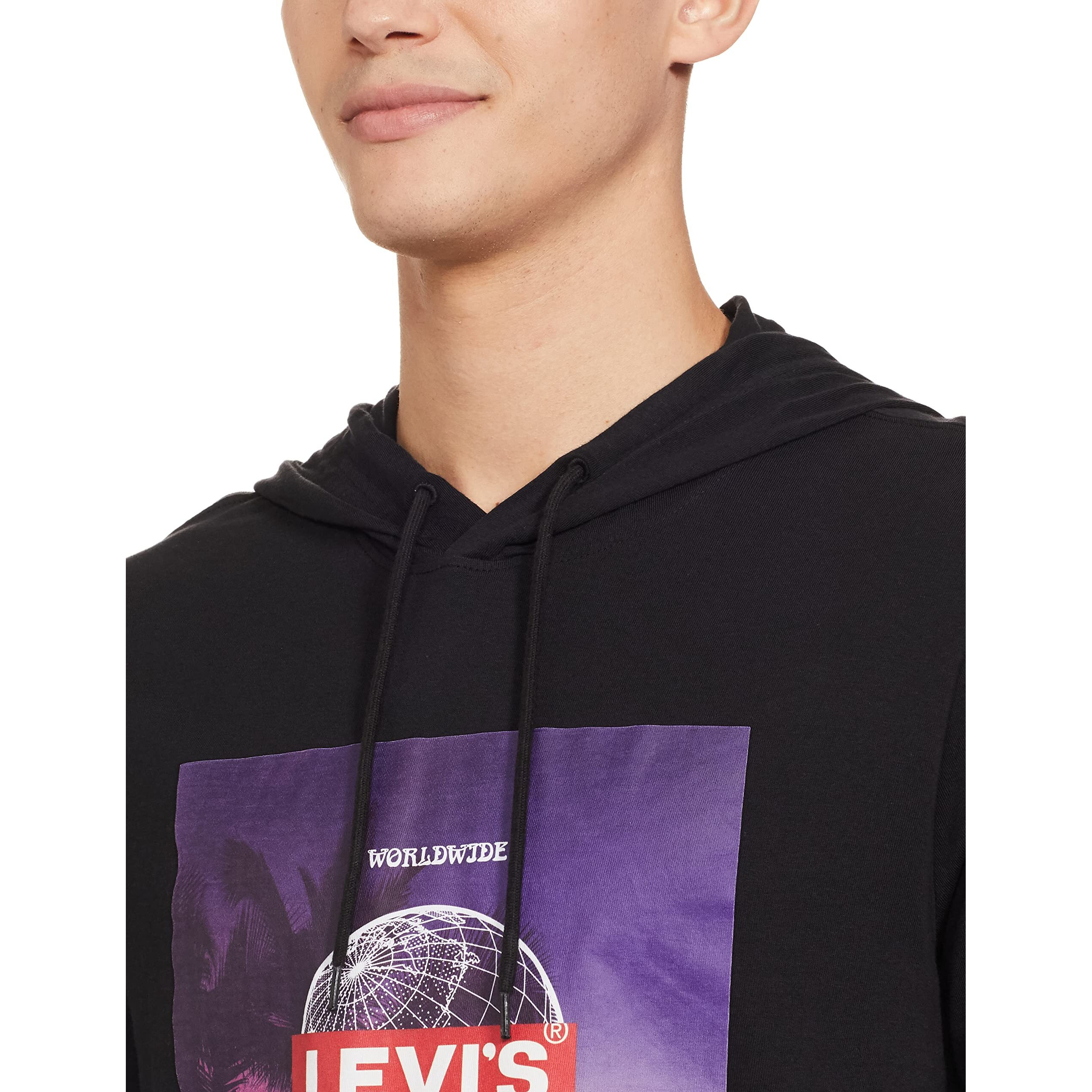 Levis Mens Pure Cotton Neck Hooded Slim Fit Sweatshirt (A2663-0002_Caviar Black_M)