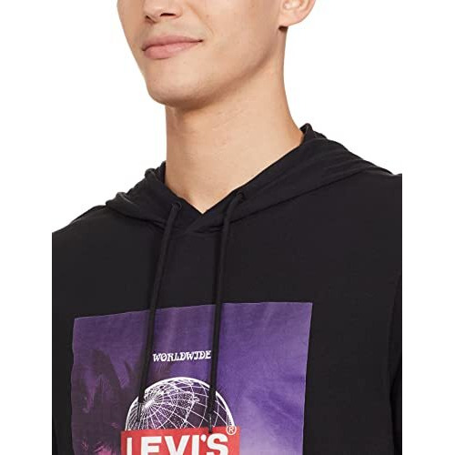 Levis Mens Pure Cotton Neck Hooded Slim Fit Sweatshirt (A2663-0002_Caviar Black_M)