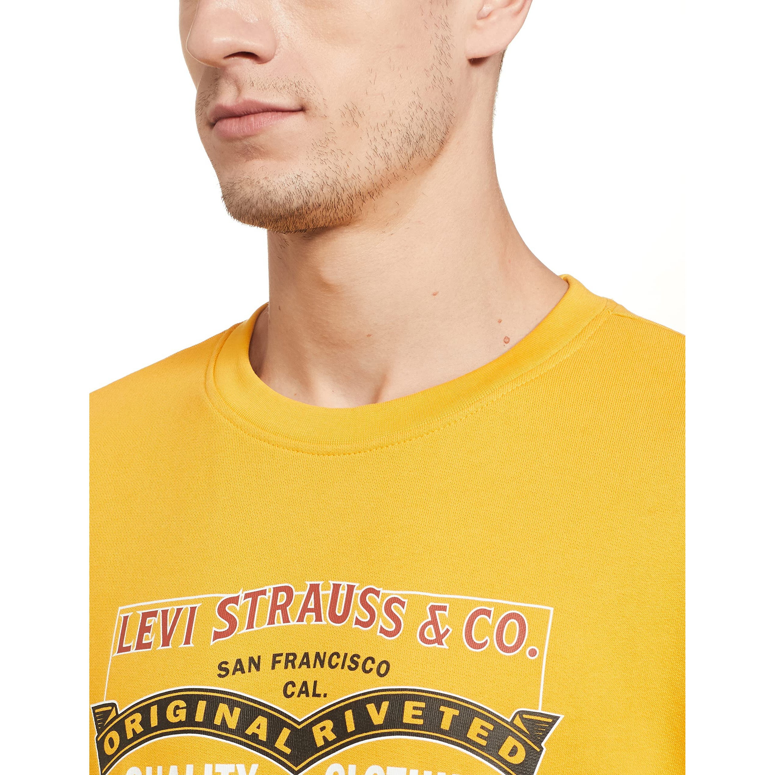 Levis Mens Cotton Crew Neck Regular Fit Sweatshirt (59638-0146_Goldenrod Yellow_Large)
