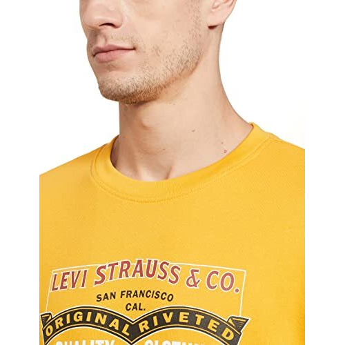 Levis Mens Cotton Crew Neck Regular Fit Sweatshirt (59638-0146_Goldenrod Yellow_Large)