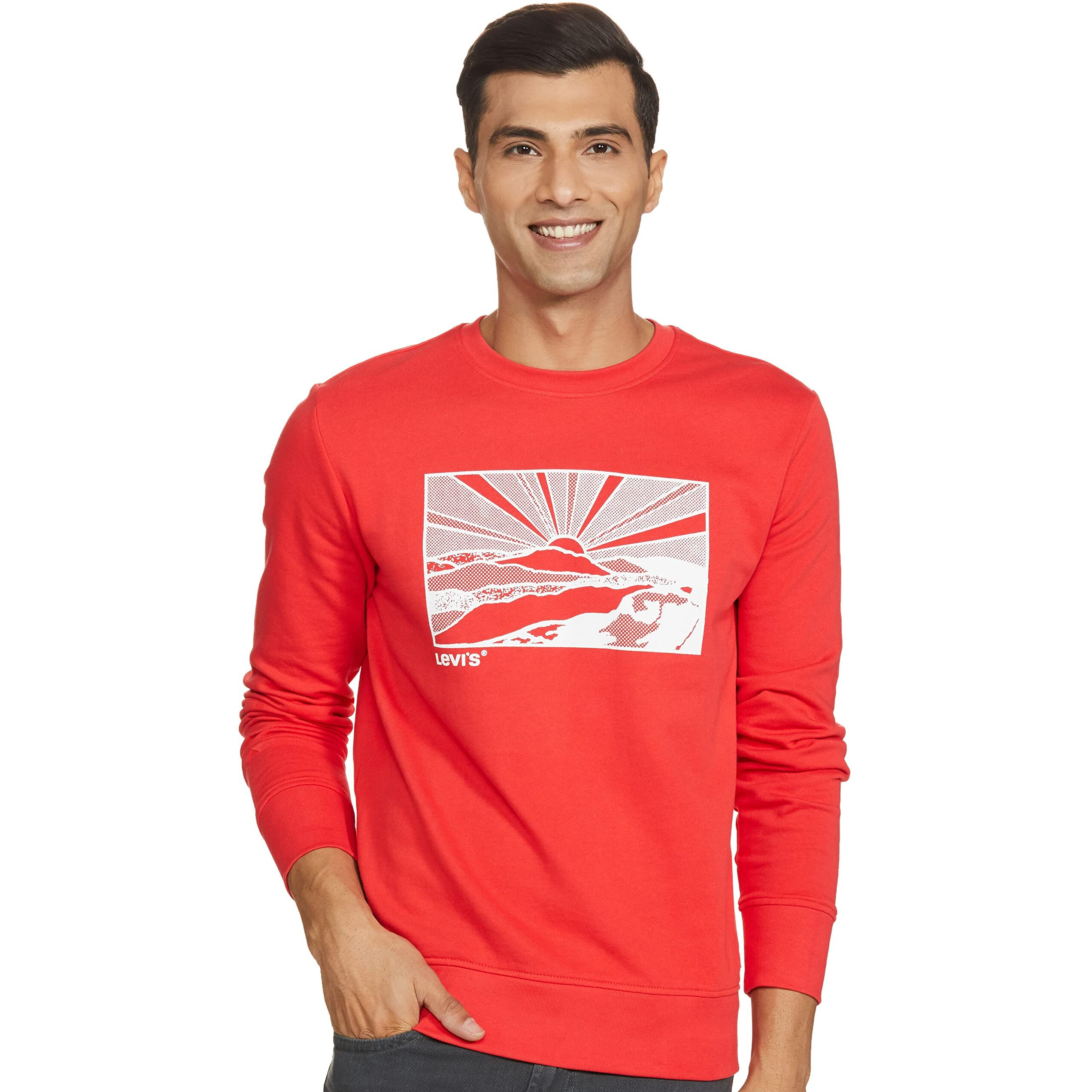 Levis Mens Cotton Crew Neck Regular Fit Sweatshirt (59638-0149_Poppy Red_Small)