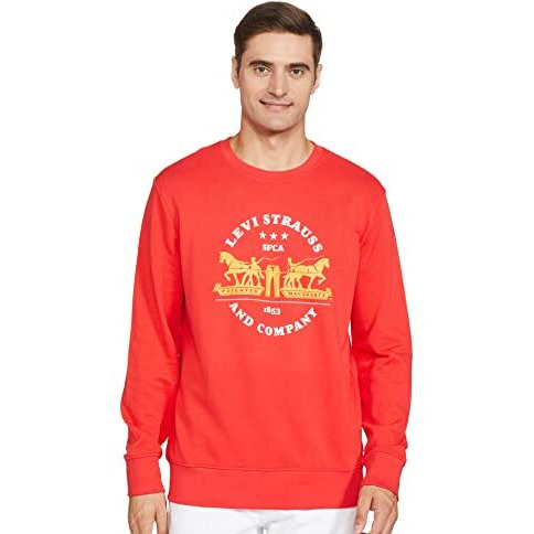 Levis Mens Cotton Crew Neck Regular Fit Sweatshirt (59638-0153_Poppy Red_Large)