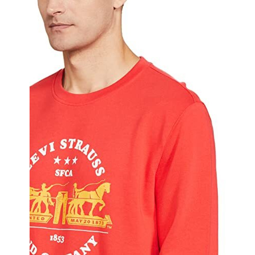 Levis Mens Cotton Crew Neck Regular Fit Sweatshirt (59638-0153_Poppy Red_Large)