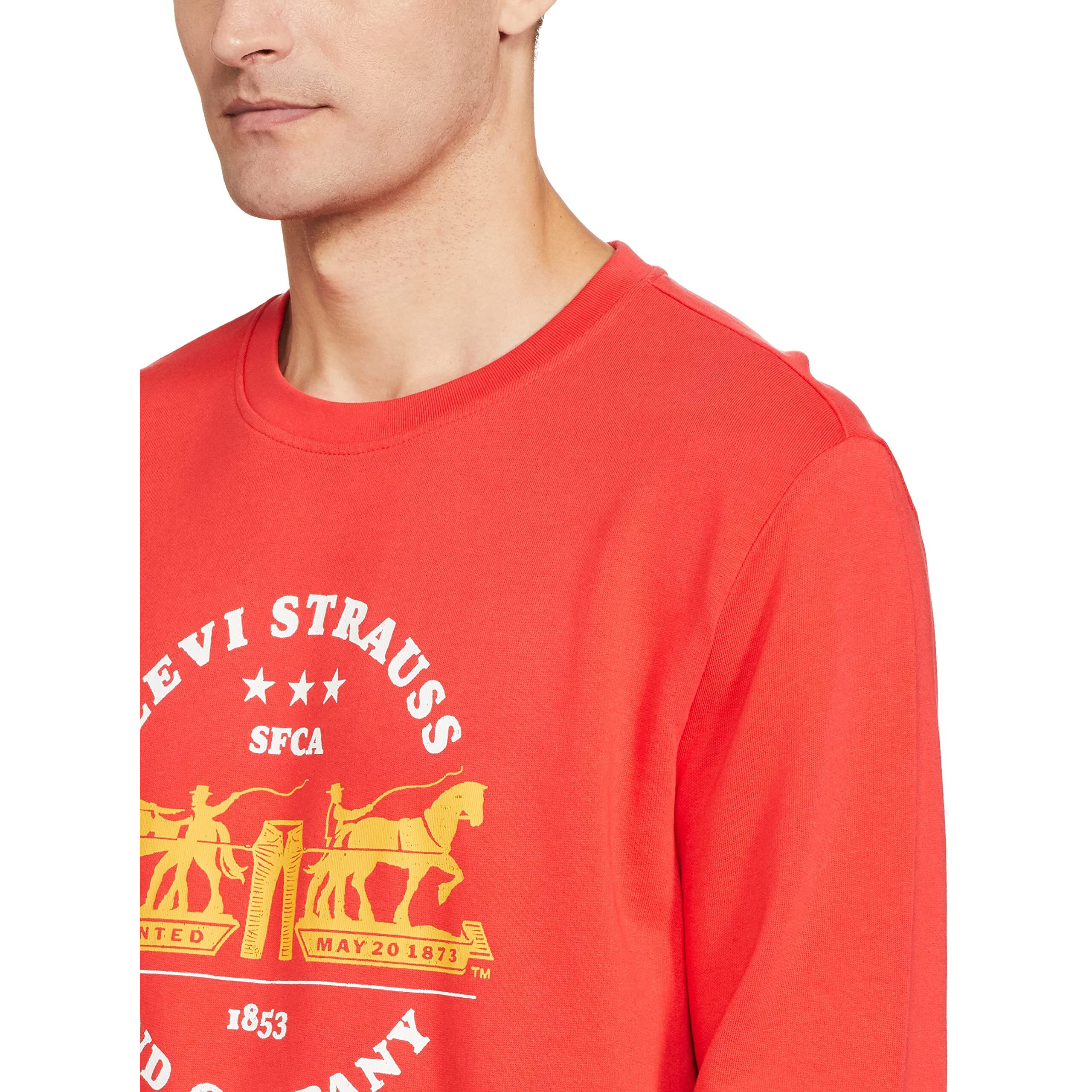 Levis Mens Cotton Crew Neck Regular Fit Sweatshirt (59638-0153_Poppy Red_Medium)