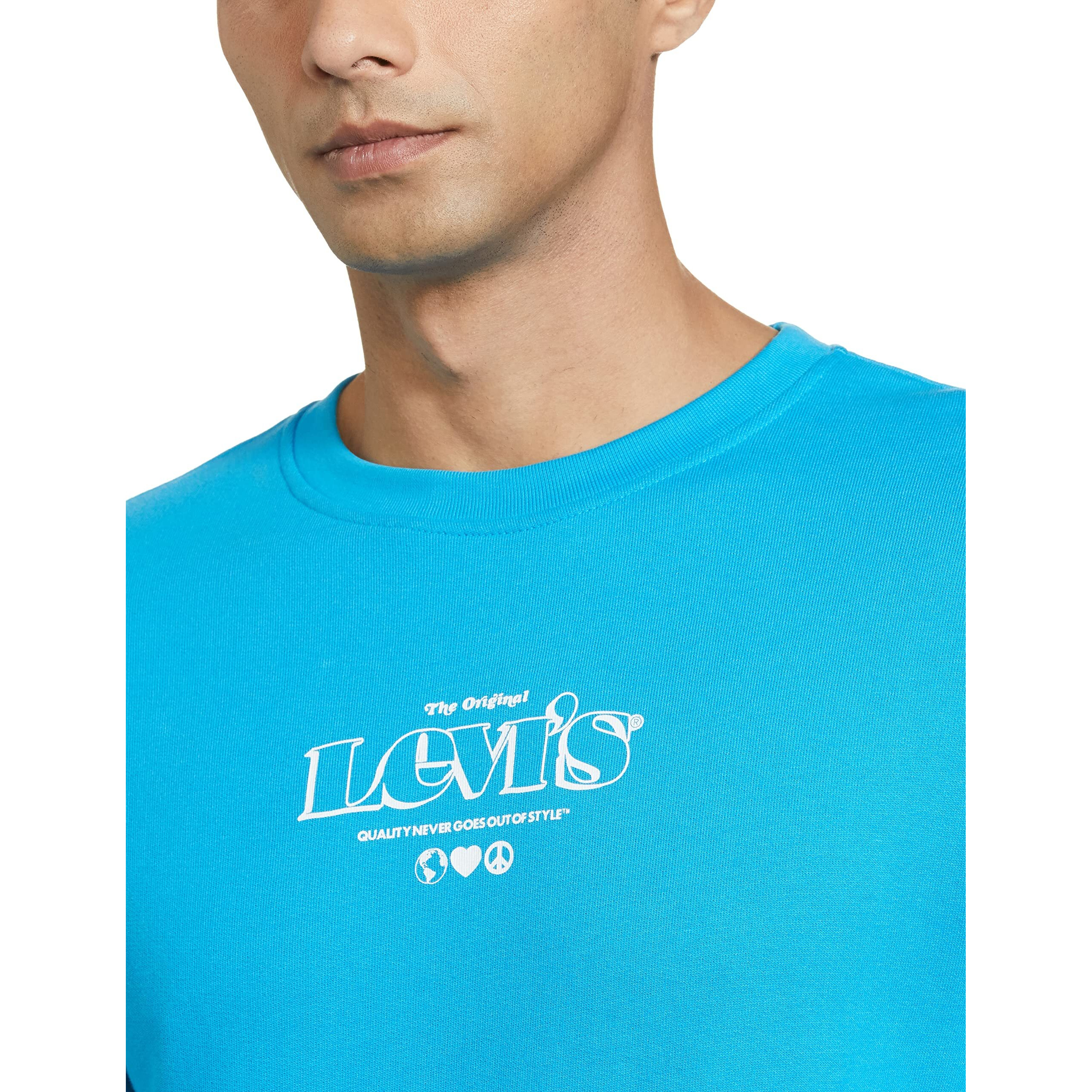 Levis Mens Cotton Crew Neck Regular Fit Sweatshirt (59638-0166_Vivid Blue_Large)