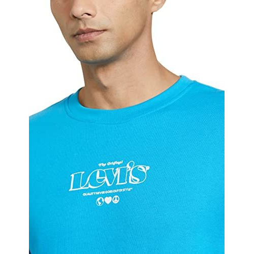 Levis Mens Cotton Crew Neck Regular Fit Sweatshirt (59638-0166_Vivid Blue_Large)