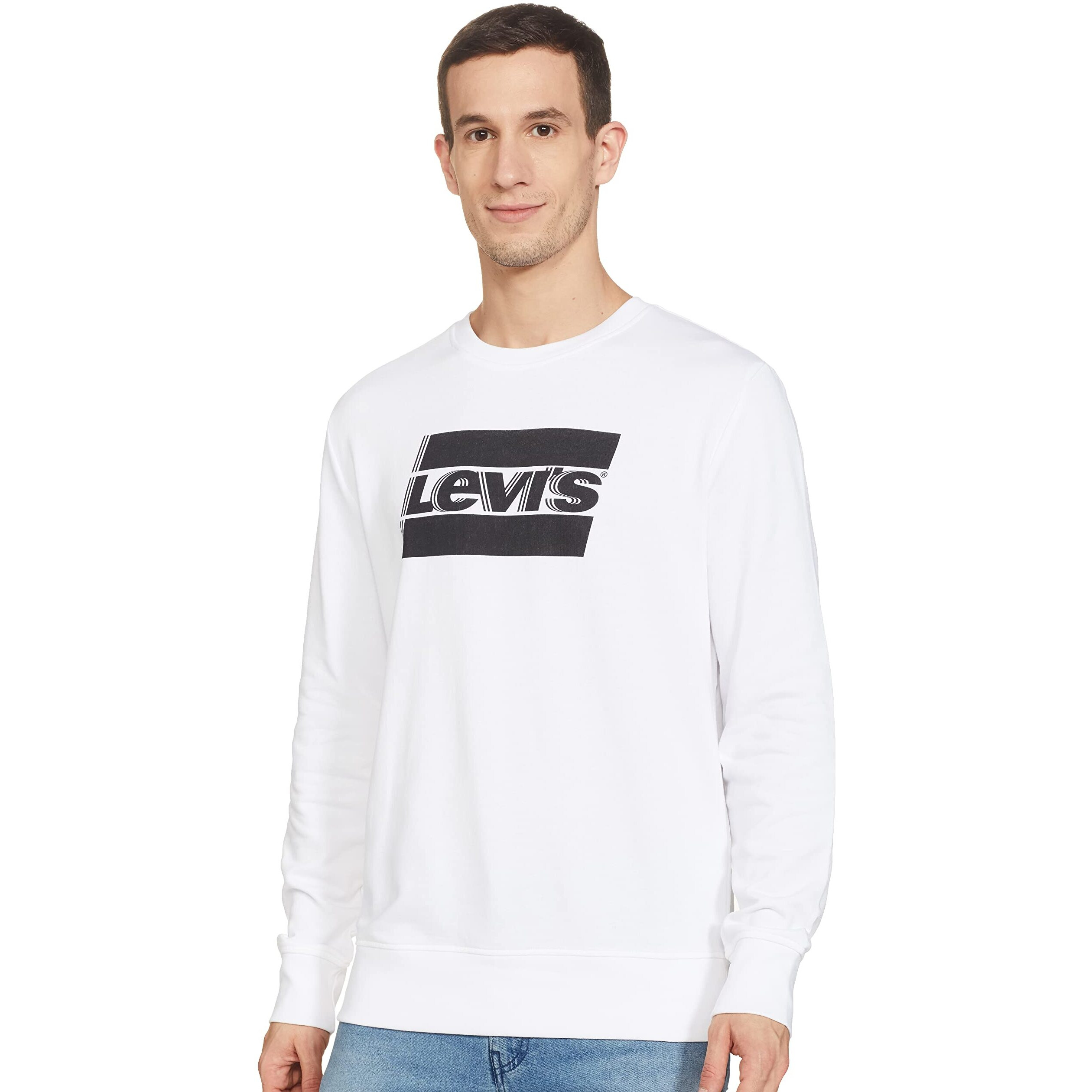 Levis Mens Cotton Crew Neck Regular Fit Sweatshirt (59638-0174_Brilliant White, X_Large)
