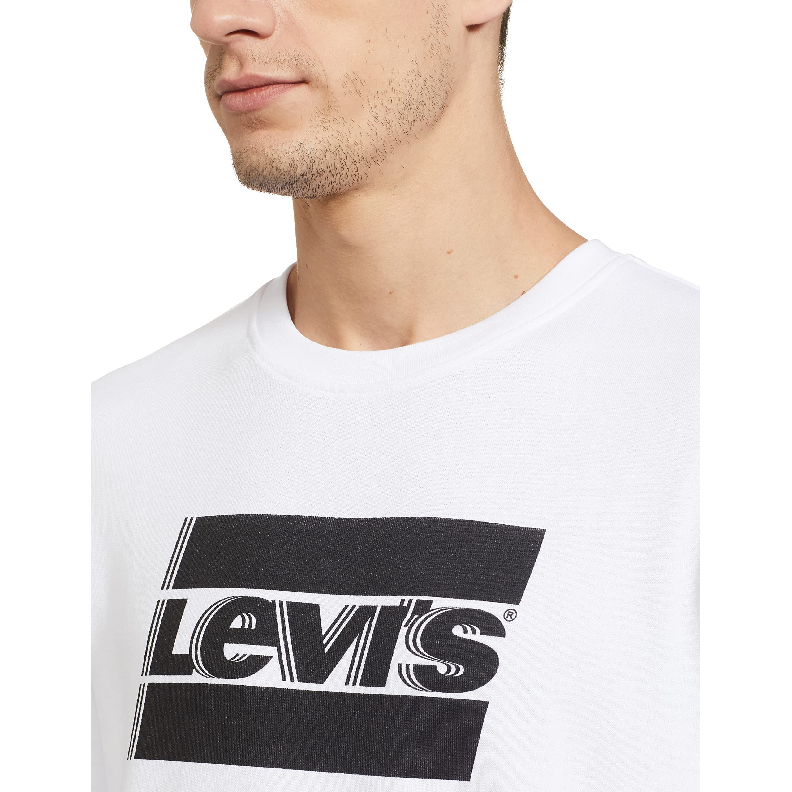 Levis Mens Cotton Crew Neck Regular Fit Sweatshirt (59638-0174_Brilliant White, X_Large)
