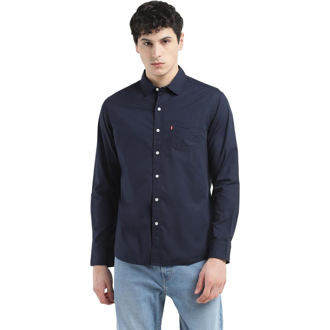 Levis Mens Spread Collar Slim Fit Solid Shirts Navy