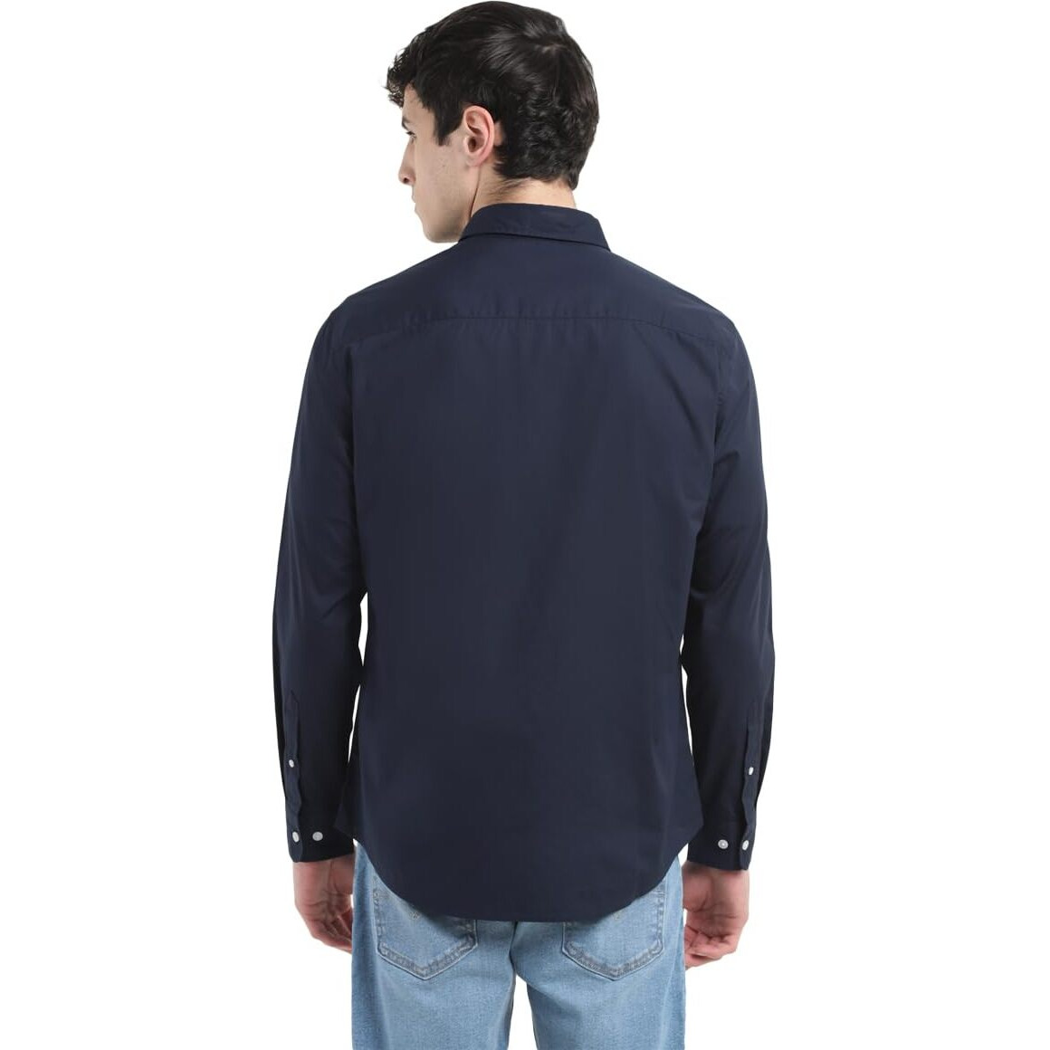 Levis Mens Spread Collar Slim Fit Solid Shirts Navy