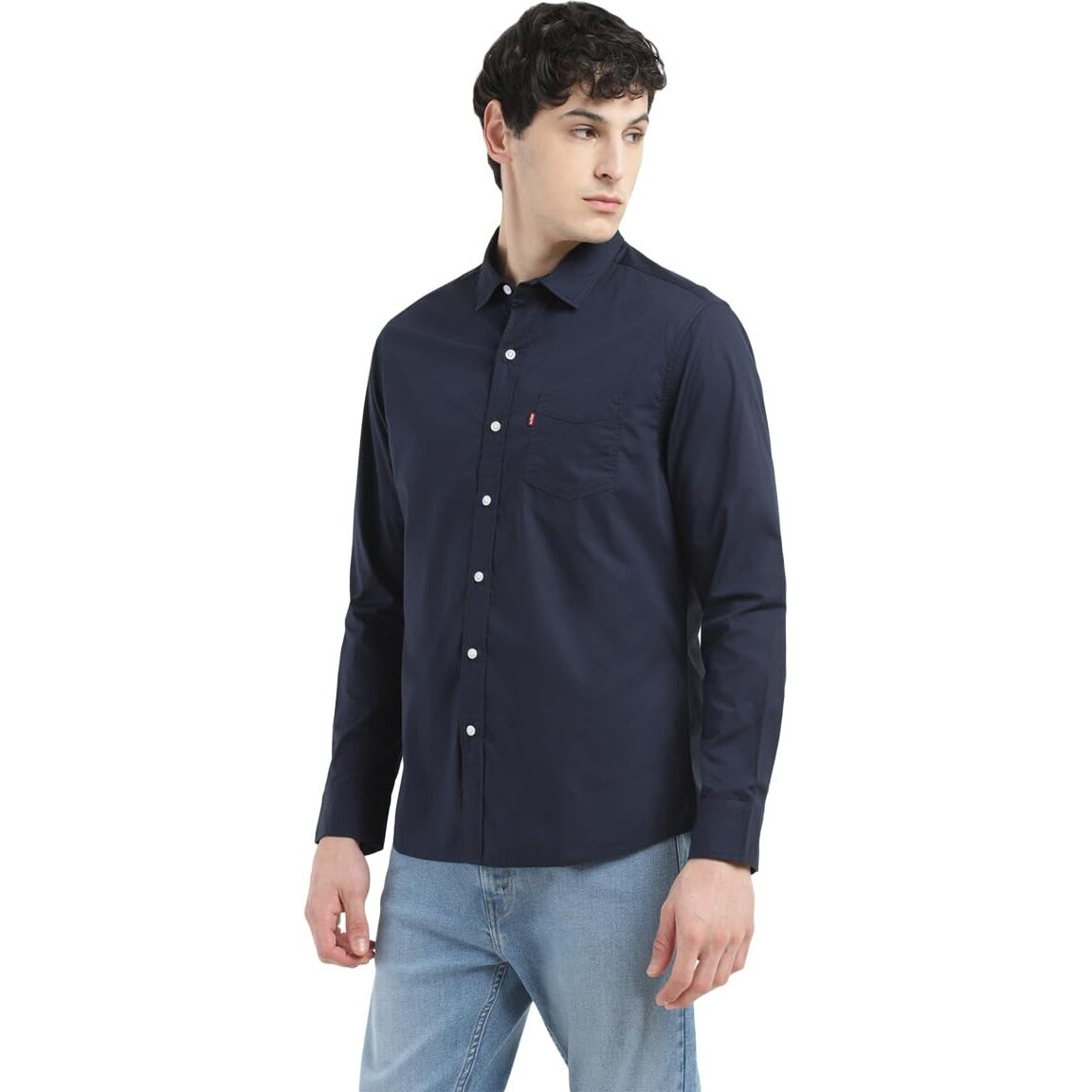 Levis Mens Spread Collar Slim Fit Solid Shirts Navy