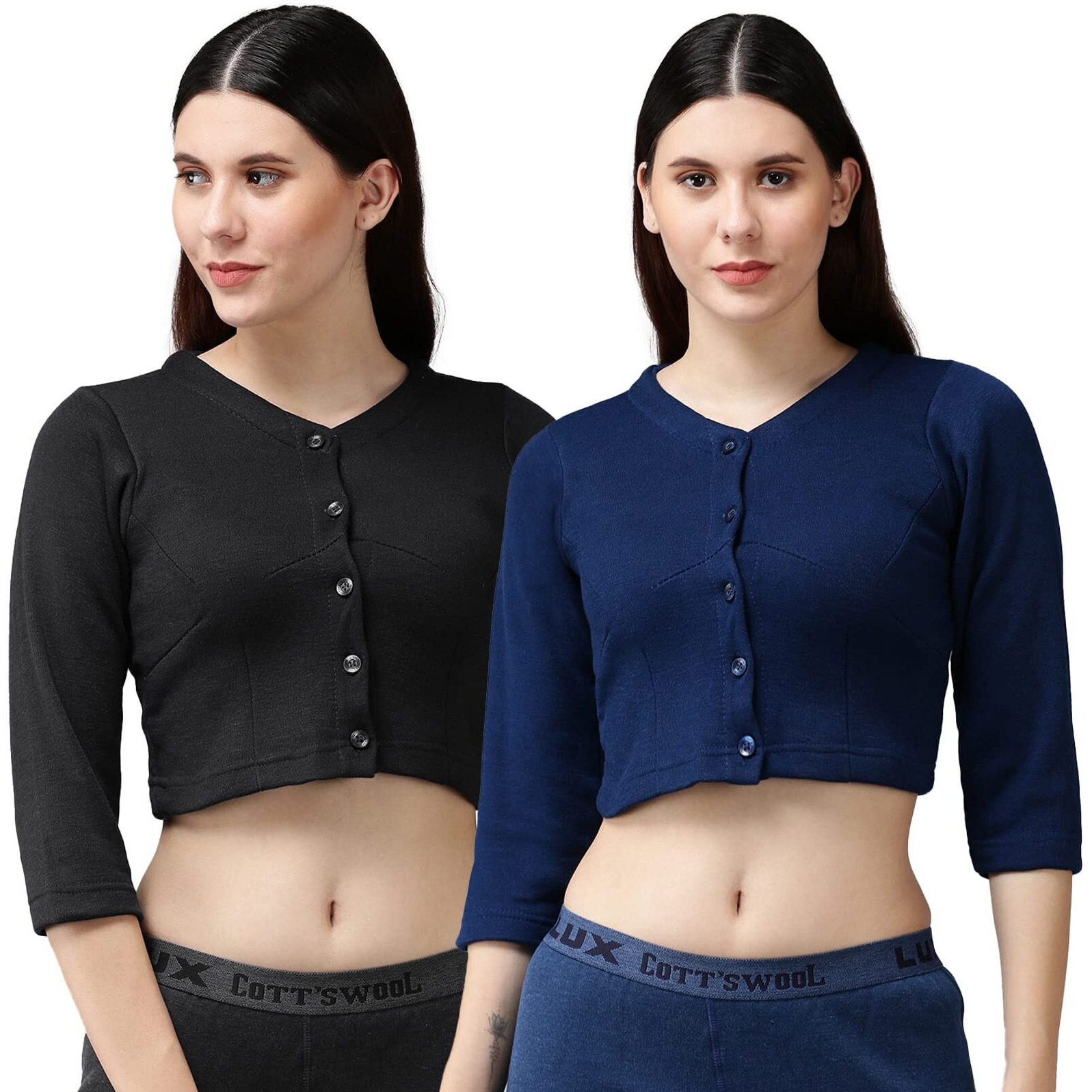 Lux Cotts Wool Womens Regular Fit Blouse Black & Blue M
