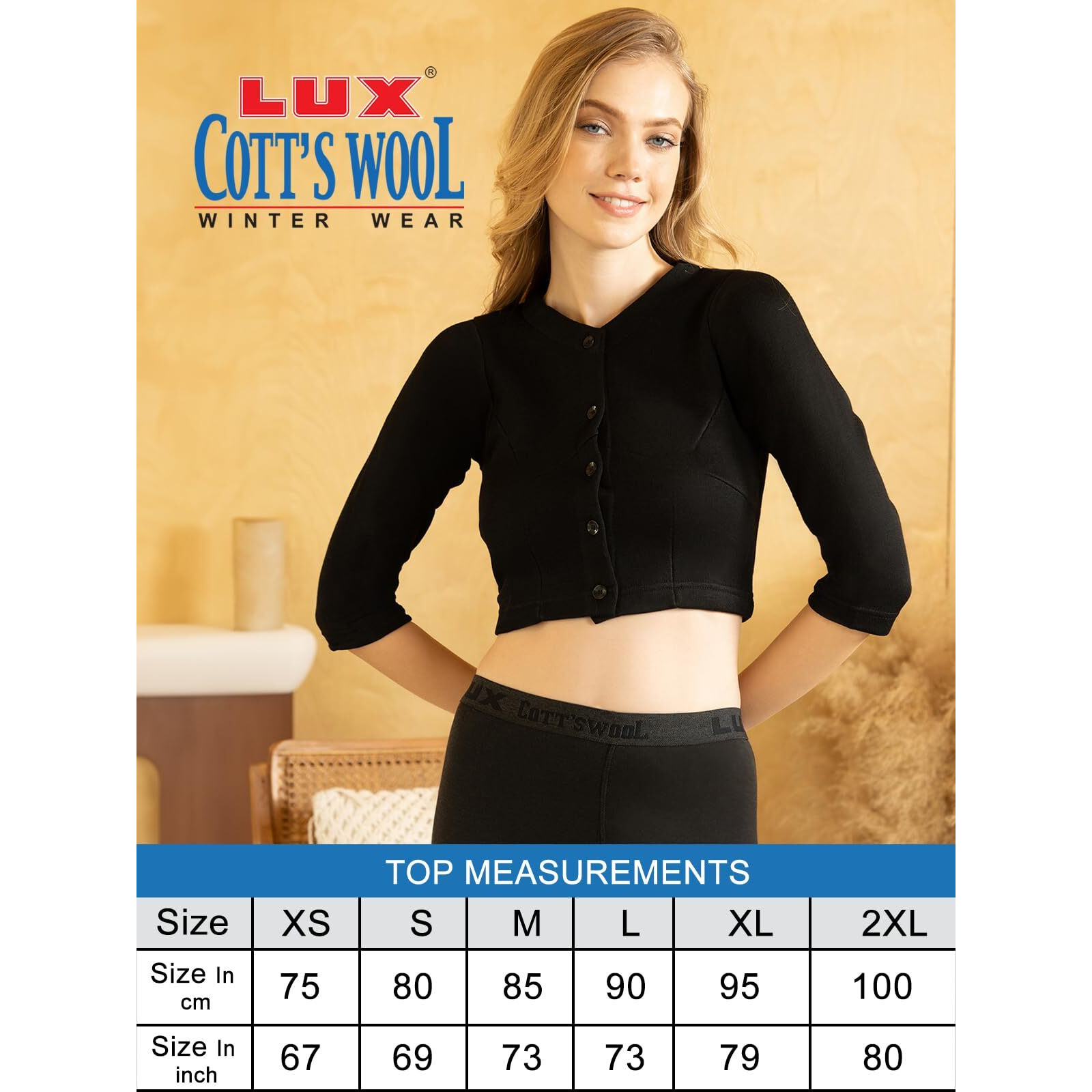 Lux Cottswool Womens Solid Regular (Cottswool_Blouse_Black & Blue 90)