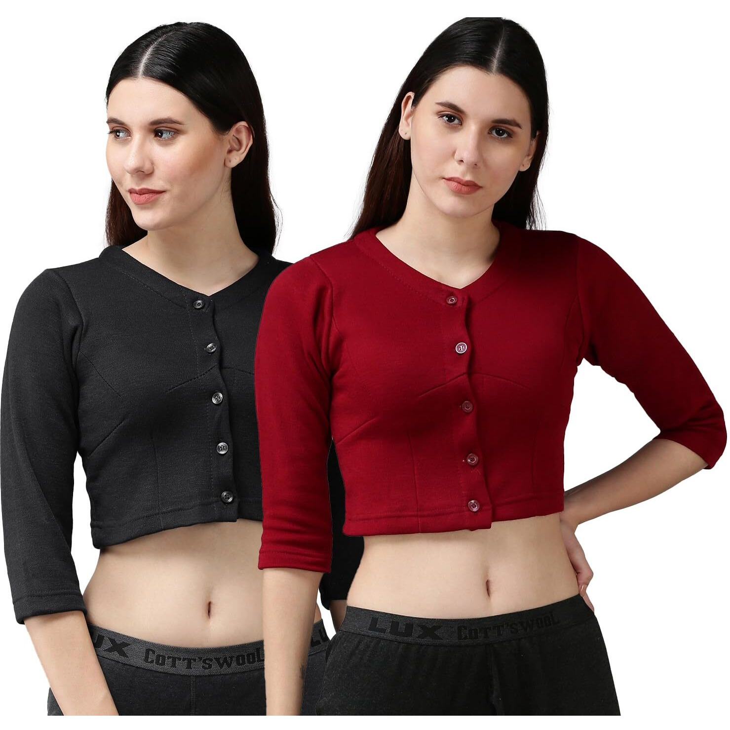 Lux Cottswool Womens Solid Regular (Cottswool_Blouse_Black & Maroon 90)