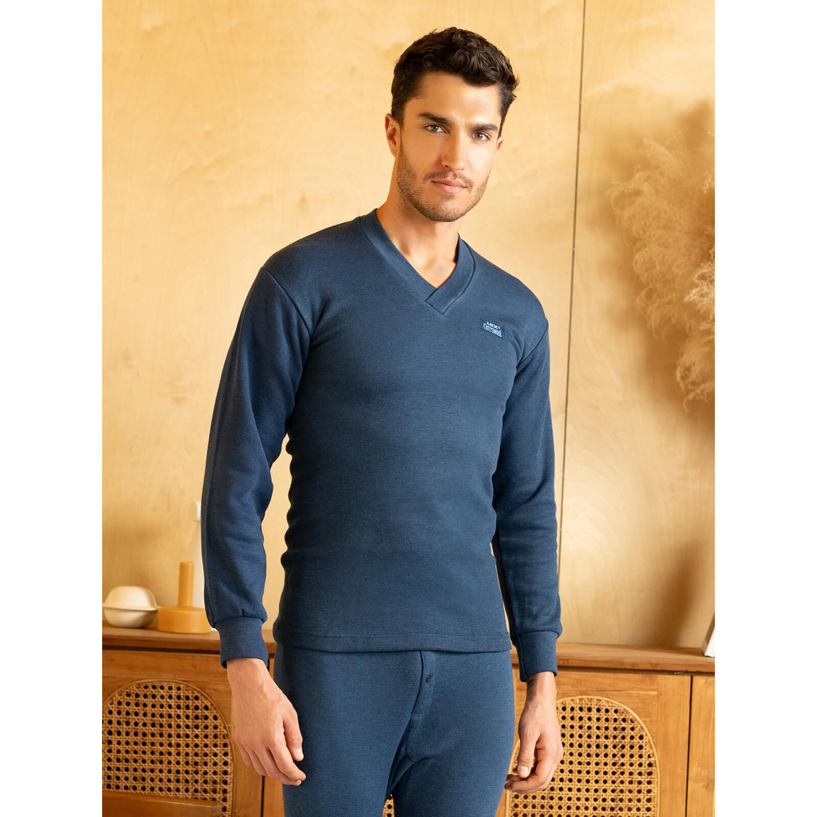 Lux Cotts Wool Mens V Neck Full Sleeves Thermal top_BU_TOP_FSV_90_1PC Blue