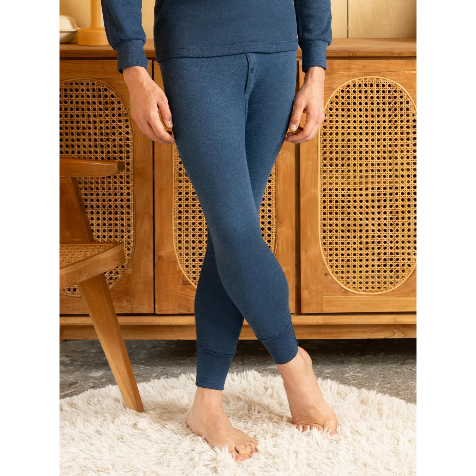 Lux Cotts Wool Mens Blue Solid Winter wear Thermal Bottom (Size  95cm)