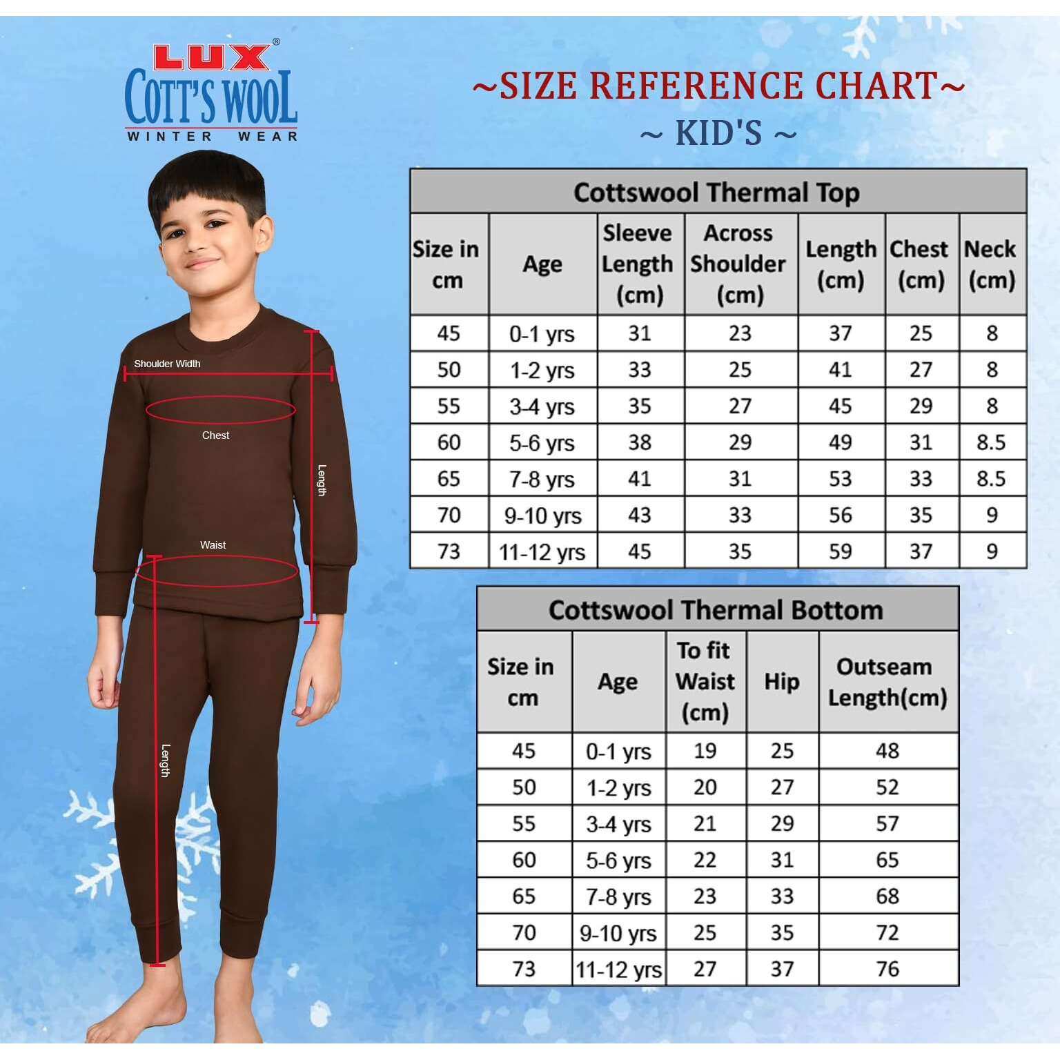 Lux Cottswool Boys Plain Thermal (COTT_Kids_SDC_Set_Brown Mellange_70)