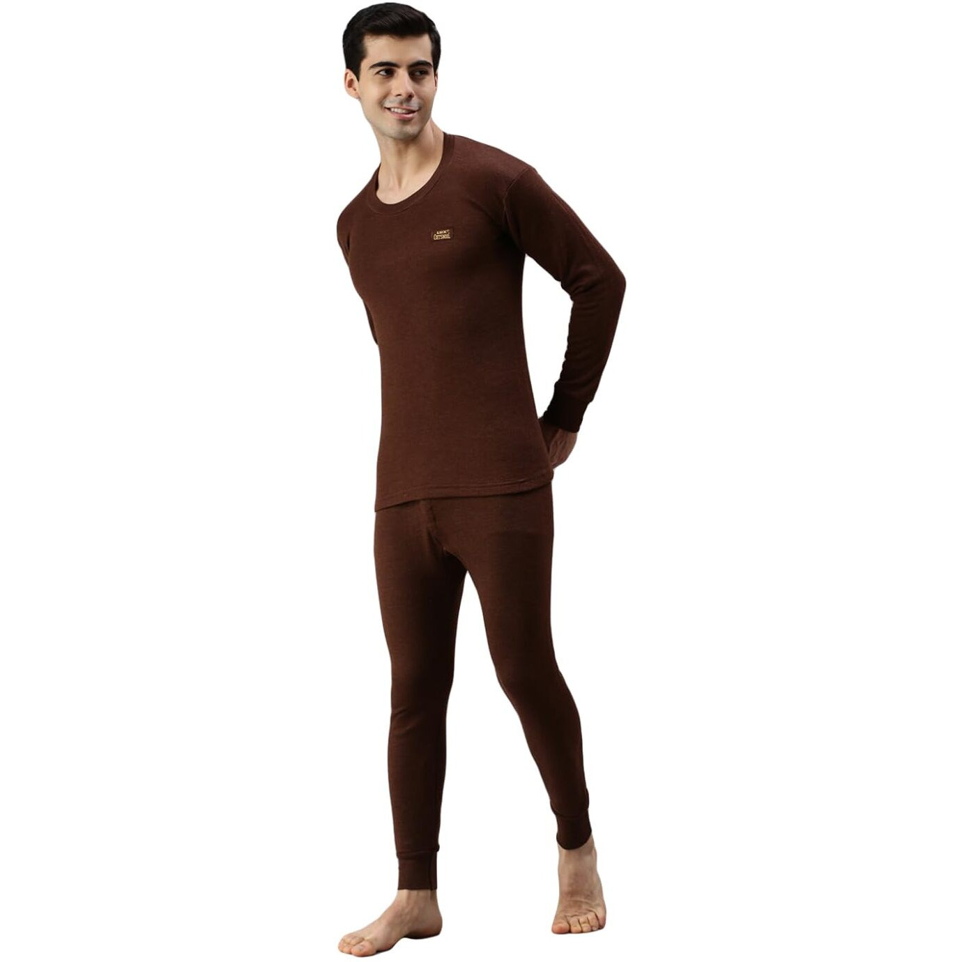 Lux Cottswool Mens Cotton Thermal Set (COTT_Brown_FS_RN_TRO_Set_95)