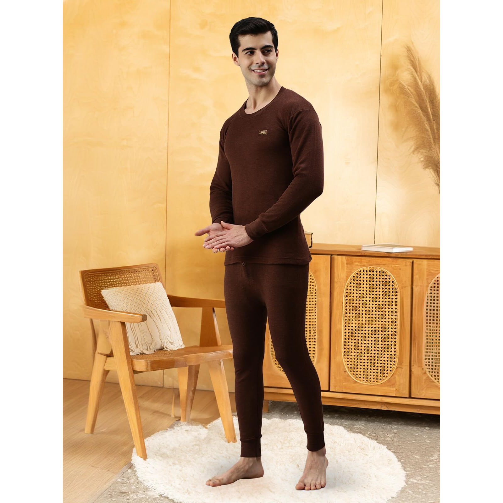 Lux Cottswool Mens Cotton Thermal Set (COTT_Brown_FS_RN_TRO_Set_95)