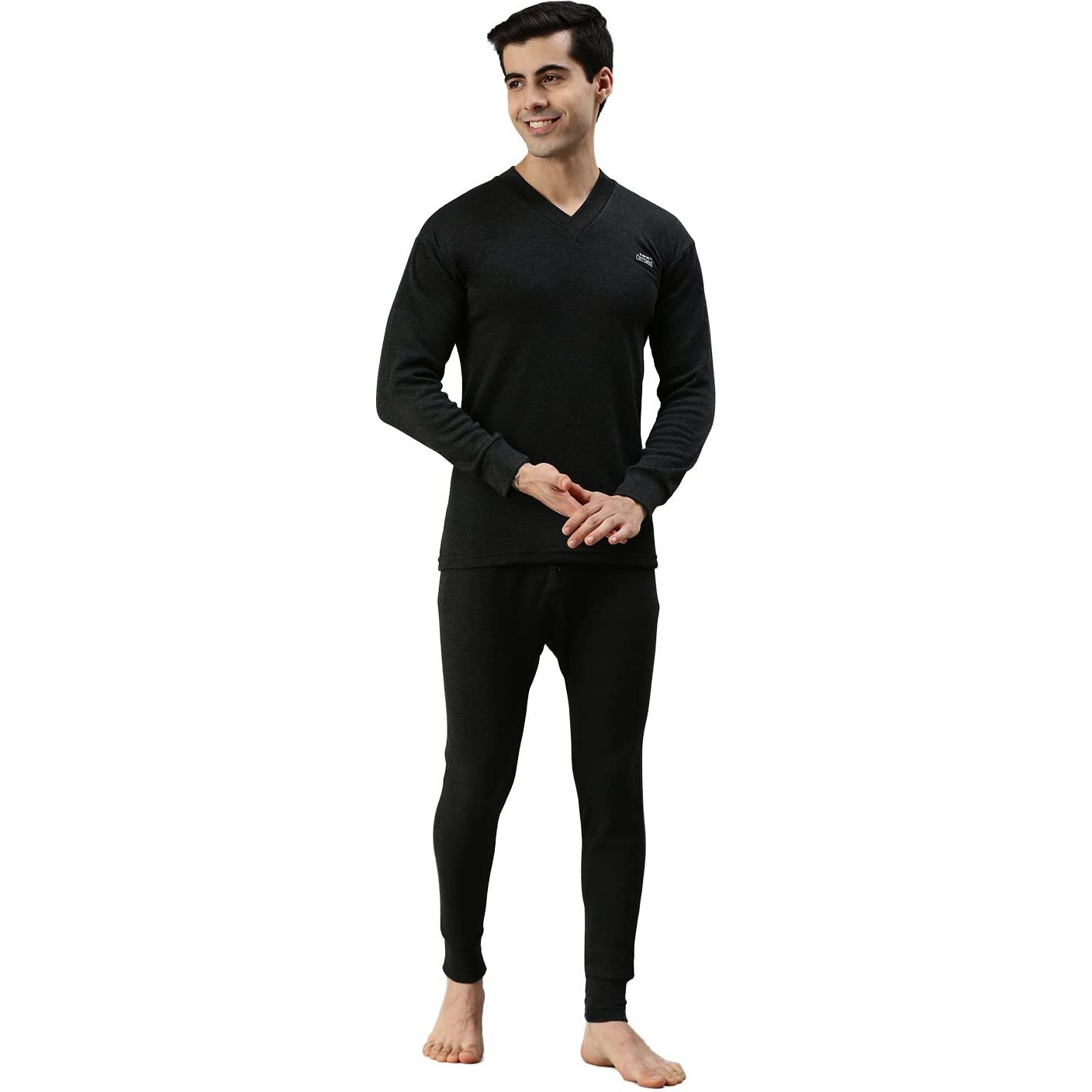 Lux Cottswool Mens Cotton Thermal Set (COTT_Black_FS_Vneck_TRO_Set_2XL-100)