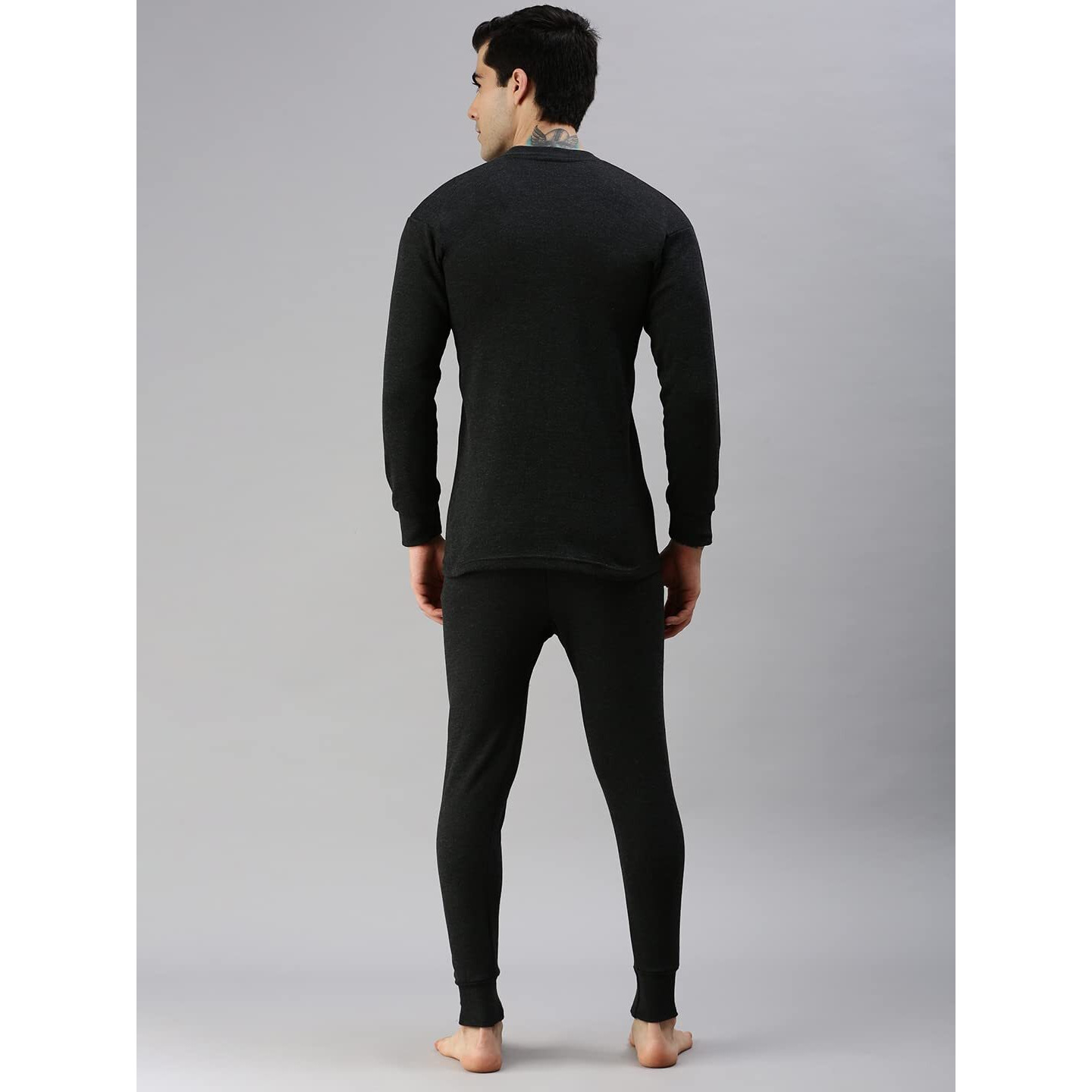 Lux Cottswool Mens Cotton Thermal Set (COTT_Black_FS_Vneck_TRO_Set_2XL-100)