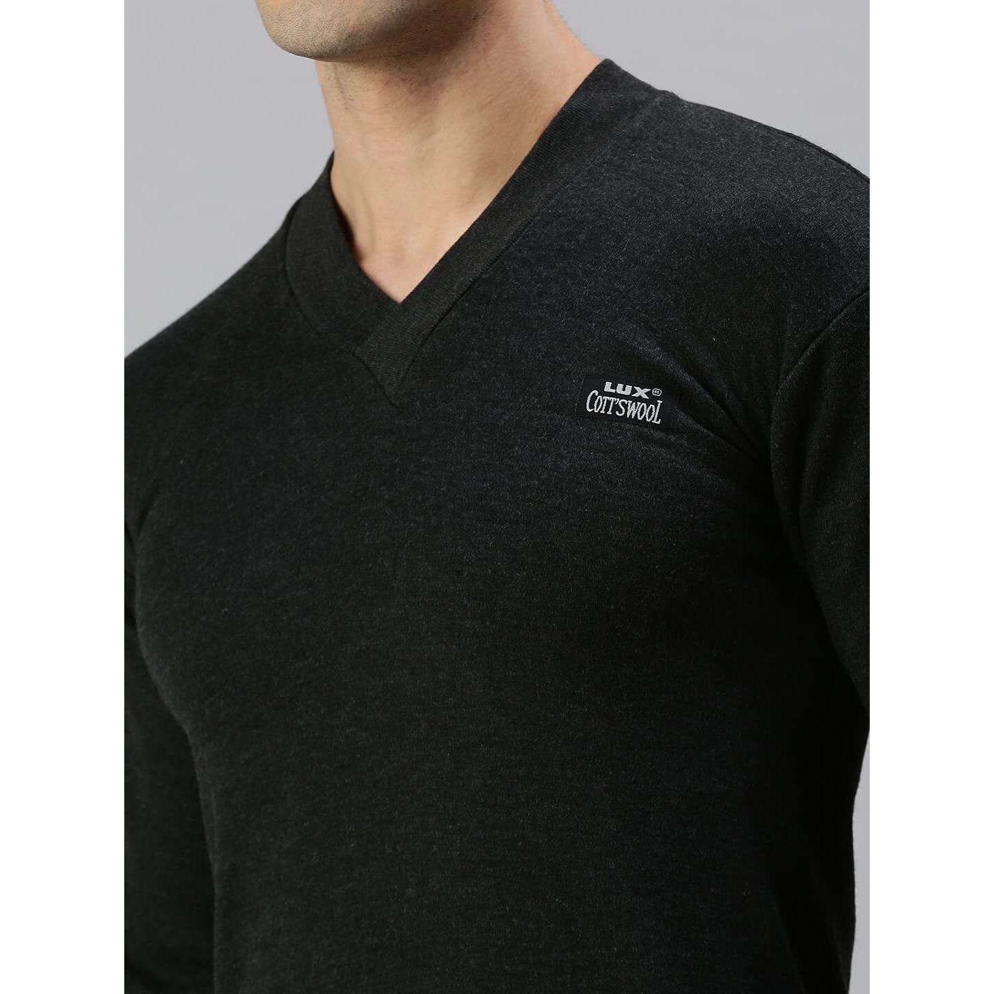 Lux Cottswool Mens Cotton Thermal Set (COTT_Black_FS_Vneck_TRO_Set_2XL-100)