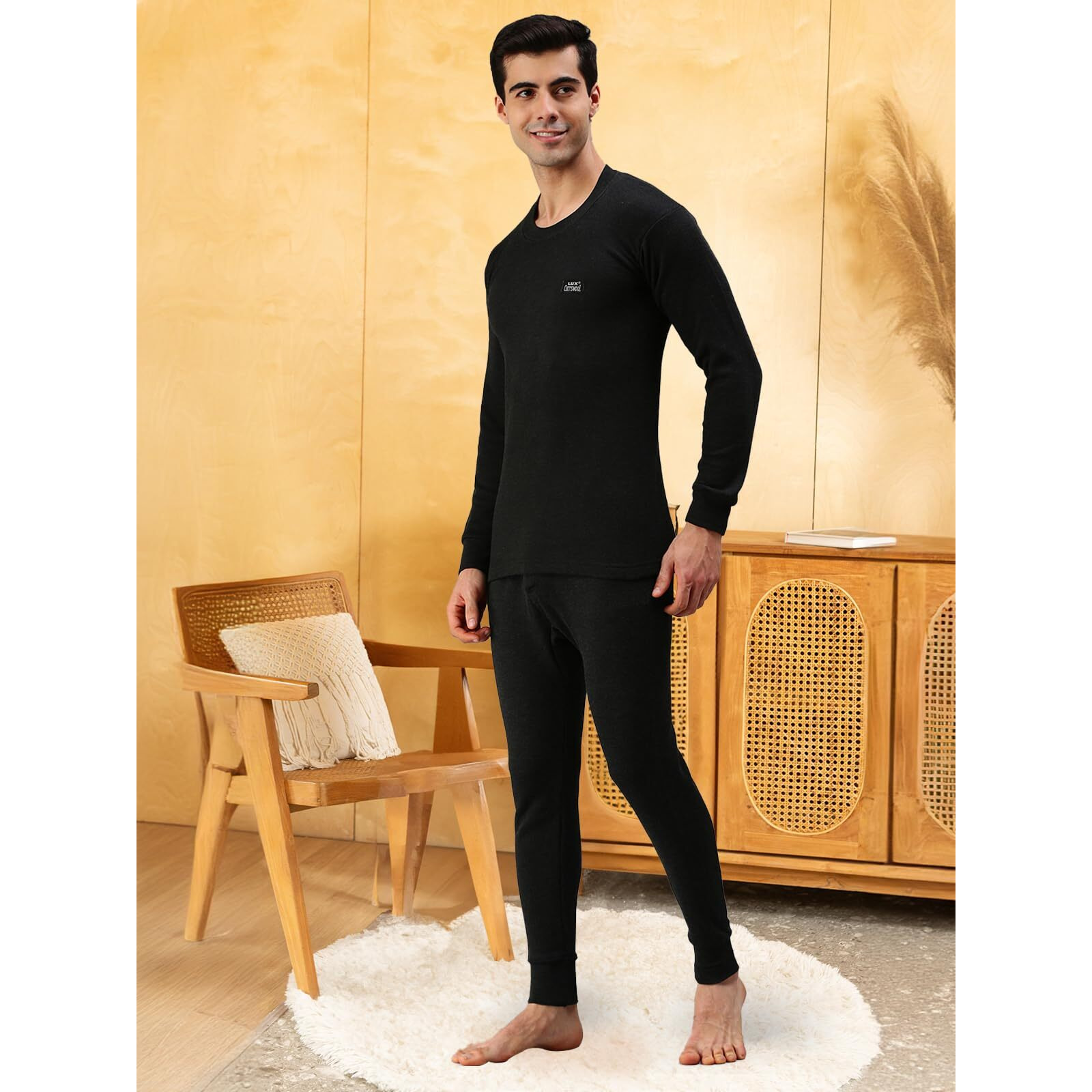 Lux Cottswool Mens Cotton Thermal Set (COTT_Black_FS_RN_TRO_Set_80)