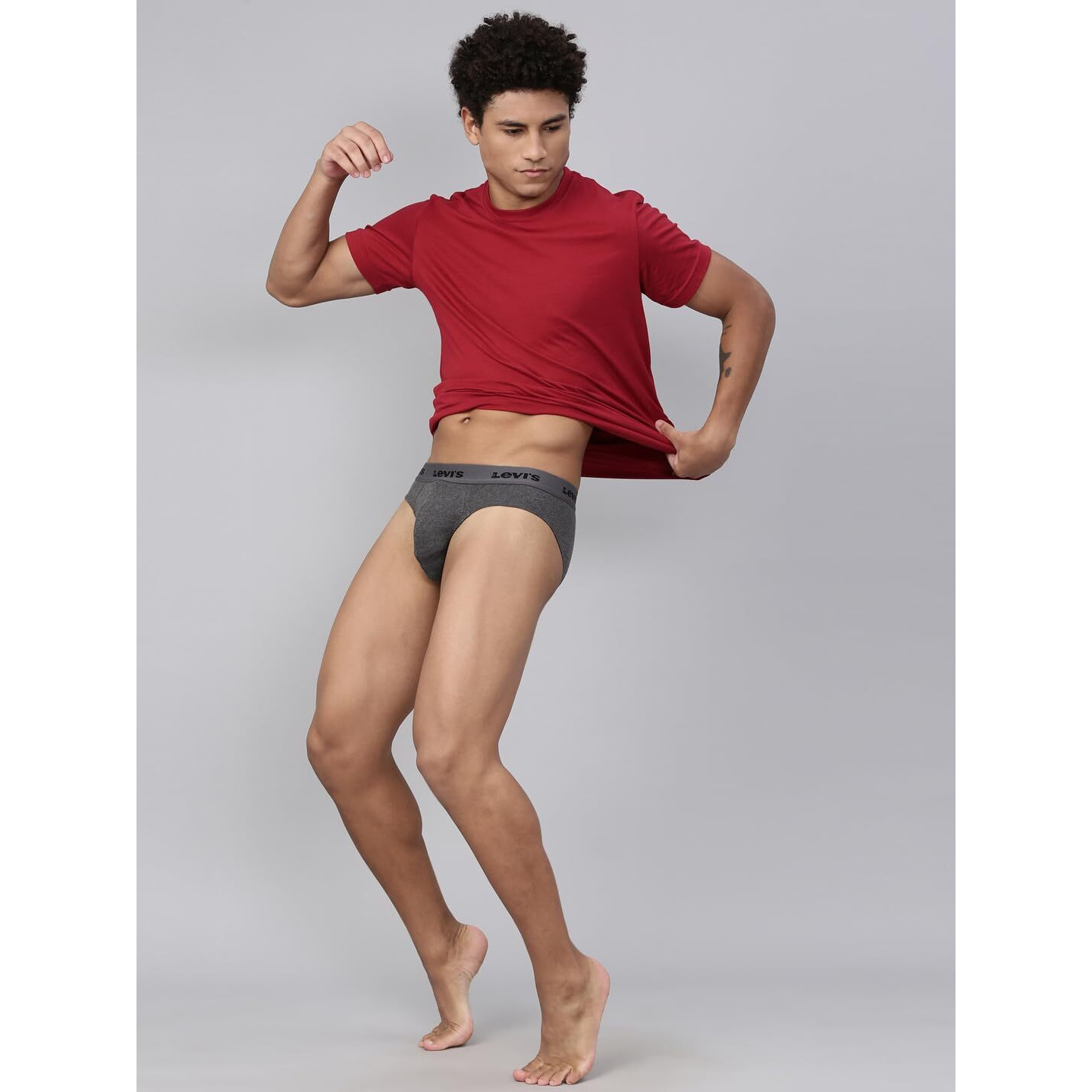 Levis Mens Cotton Style 009 Neo Regular Fit Solid Brief (Pack of 2) (009-BRIEF-DK GMEL/BLK-P2_Dk. Grey Melange,Black_M)
