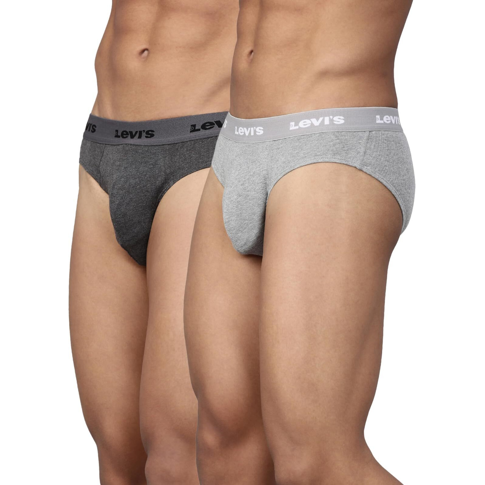 Levis Mens Cotton Style 009 Neo Regular Fit Solid Brief (Pack of 2) (009-BRIEF-LT GMEL-P2_Lt, Dk. Grey Melange_L)