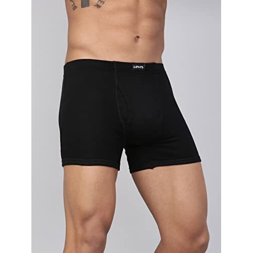 Levis Mens Cotton Style 010 Comfort Regular Fit Solid Boxer (Pack of 2) (010-BOXER Brief BLK-P2_Black_XL)