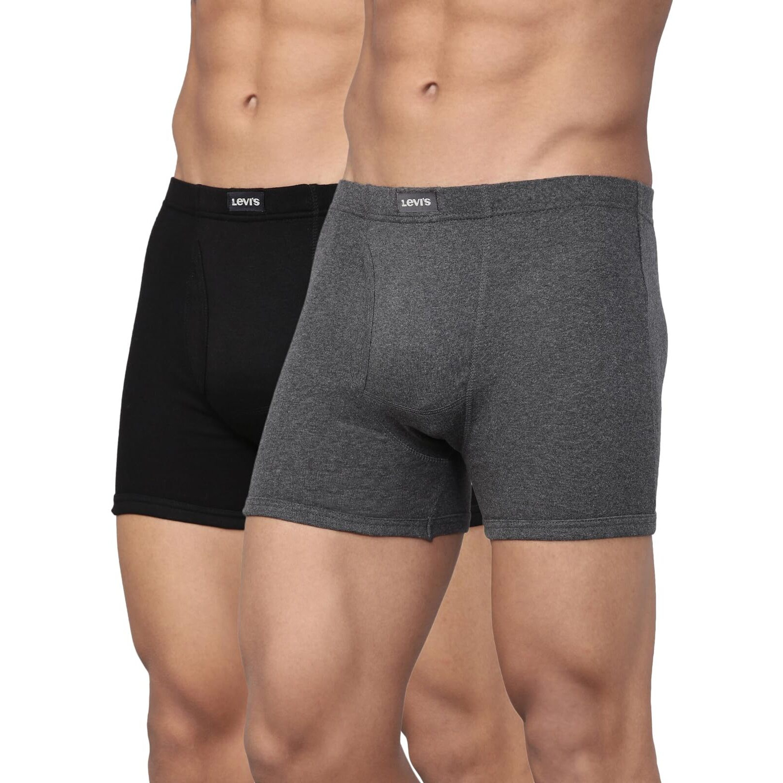 Levis Mens Cotton Style 010 Comfort Regular Fit Solid Boxer (Pack of 2) (010-BOXER Brief-DK GMEL/BLK-P2_Dark Grey Melange, Black_L)