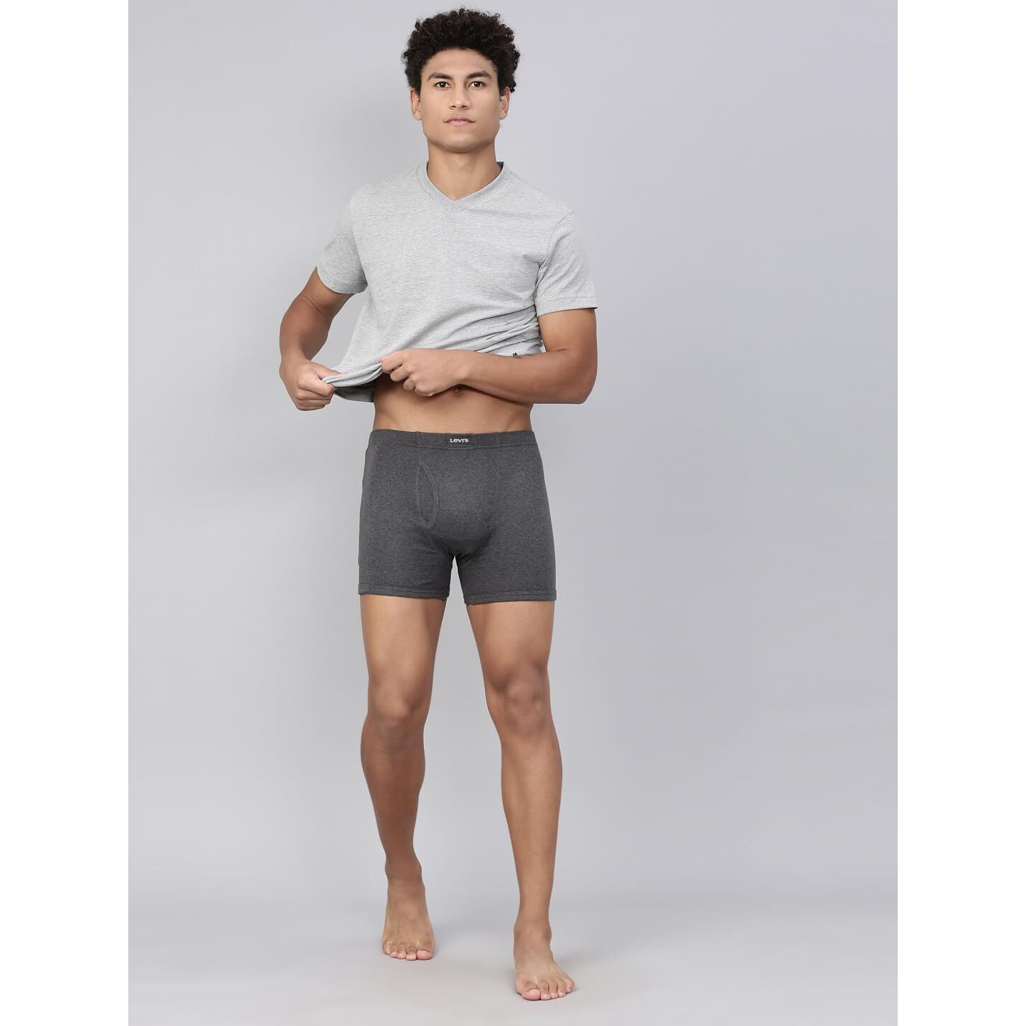 Levis Mens Cotton Style 010 Comfort Regular Fit Solid Boxer (Pack of 2) (010-BOXER Brief-DK GMEL/BLK-P2_Dark Grey Melange, Black_L)