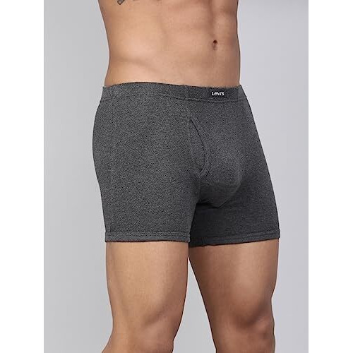 Levis Mens Cotton Style 010 Comfort Regular Fit Solid Boxer (Pack of 2) (010-BOXER Brief-DK GMEL/BLK-P2_Dark Grey Melange, Black_L)