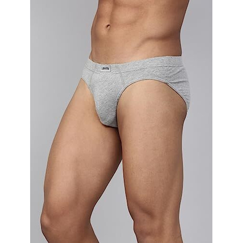 Levis Mens Cotton Style 011 Comfort Regular Fit Solid Brief (Pack of 3) (011-BRIEF-LT GMEL P3_Lt, Dk. Grey Melange,Navy_L)
