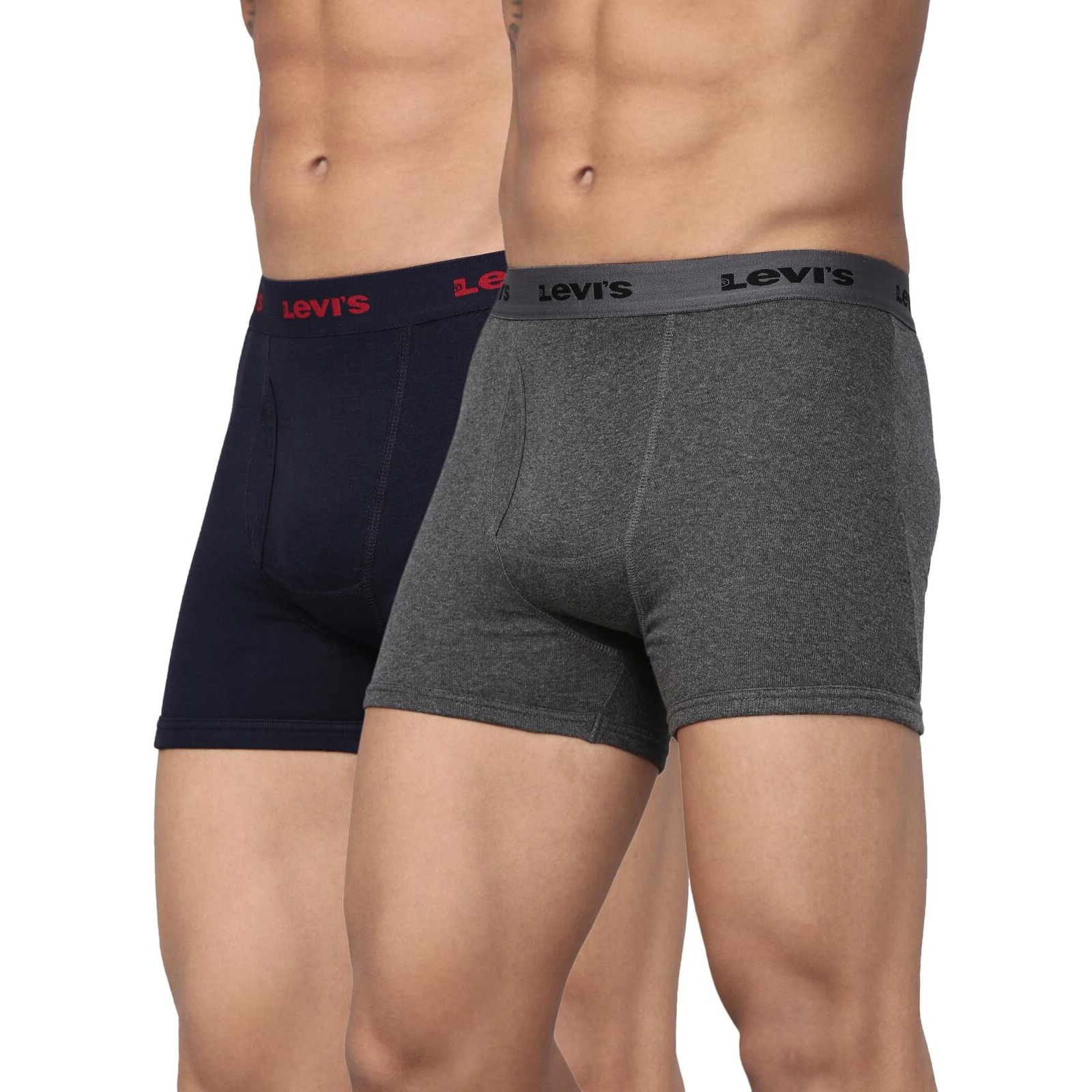 Levis Mens Cotton Style 001 Classic Regular Fit Solid Boxer (Pack of 2) (001-BOXER Brief-DK GMEL/Navy-P2_Dark Grey Melange, M)