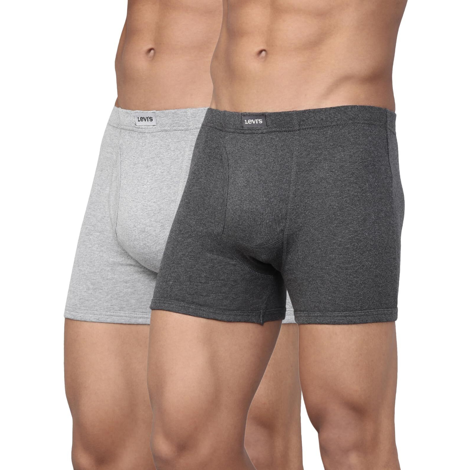 Levis Mens Cotton Style 010 Comfort Regular Fit Solid Boxer (Pack of 2) (010-BOXER Brief-LT DK GMEL-P2_Light, Dark Grey Melange_S)