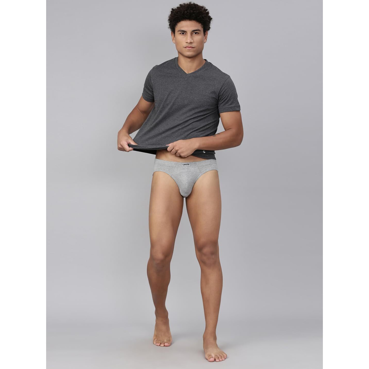 Levis Mens Cotton Style 011 Comfort Regular Fit Solid Brief (Pack of 3) (011-BRIEF-LT GMEL/BLK/Navy-P3_Lt. Grey Melange,Black, M)
