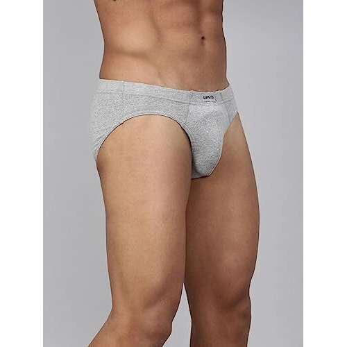 Levis Mens Cotton Style 011 Comfort Regular Fit Solid Brief (Pack of 3) (011-BRIEF-LT GMEL/BLK/Navy-P3_Lt. Grey Melange,Black, M)