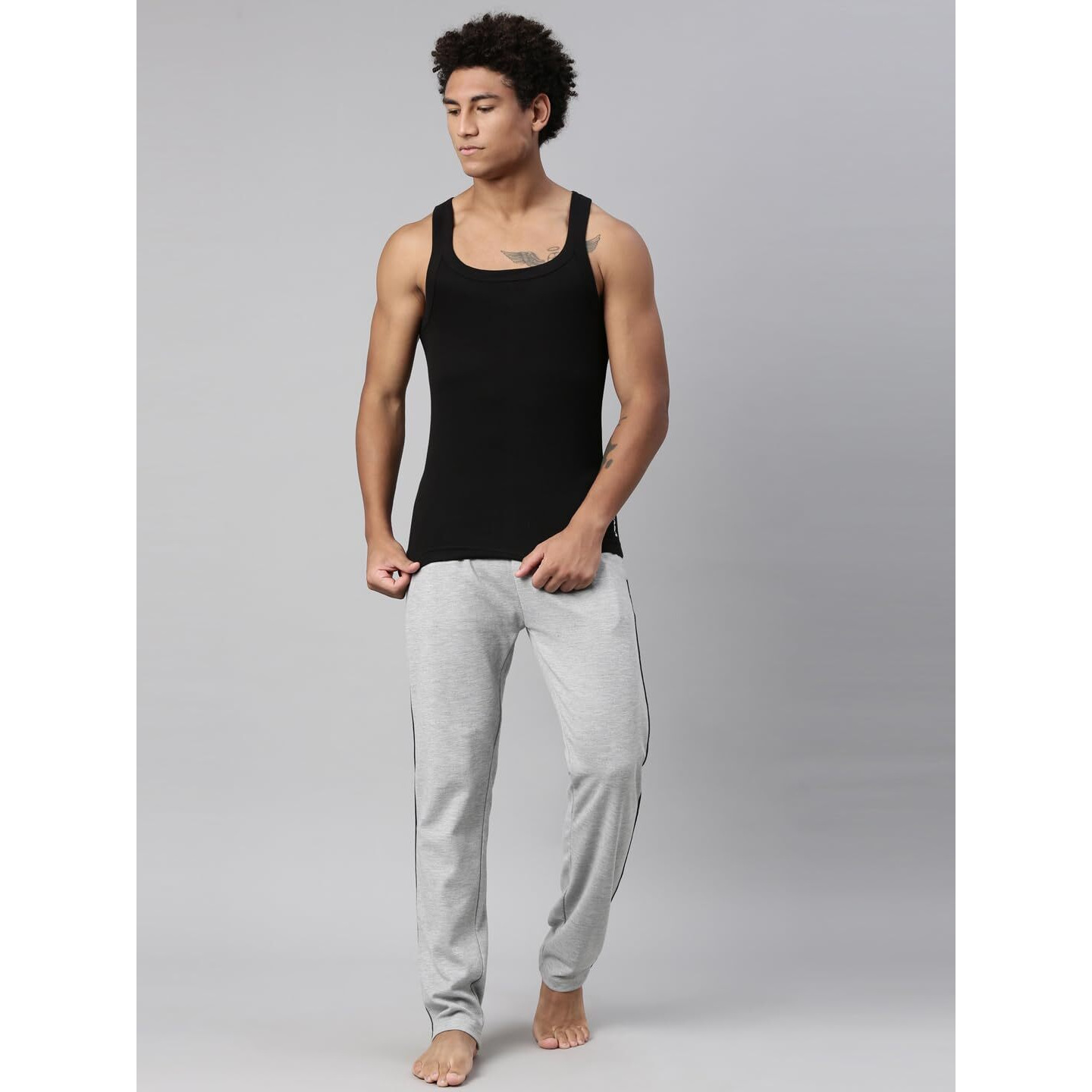 Levis Mens Style 015 Sports Regular Fit Solid (015-VEST_Lt. Grey Melange,Black_L)
