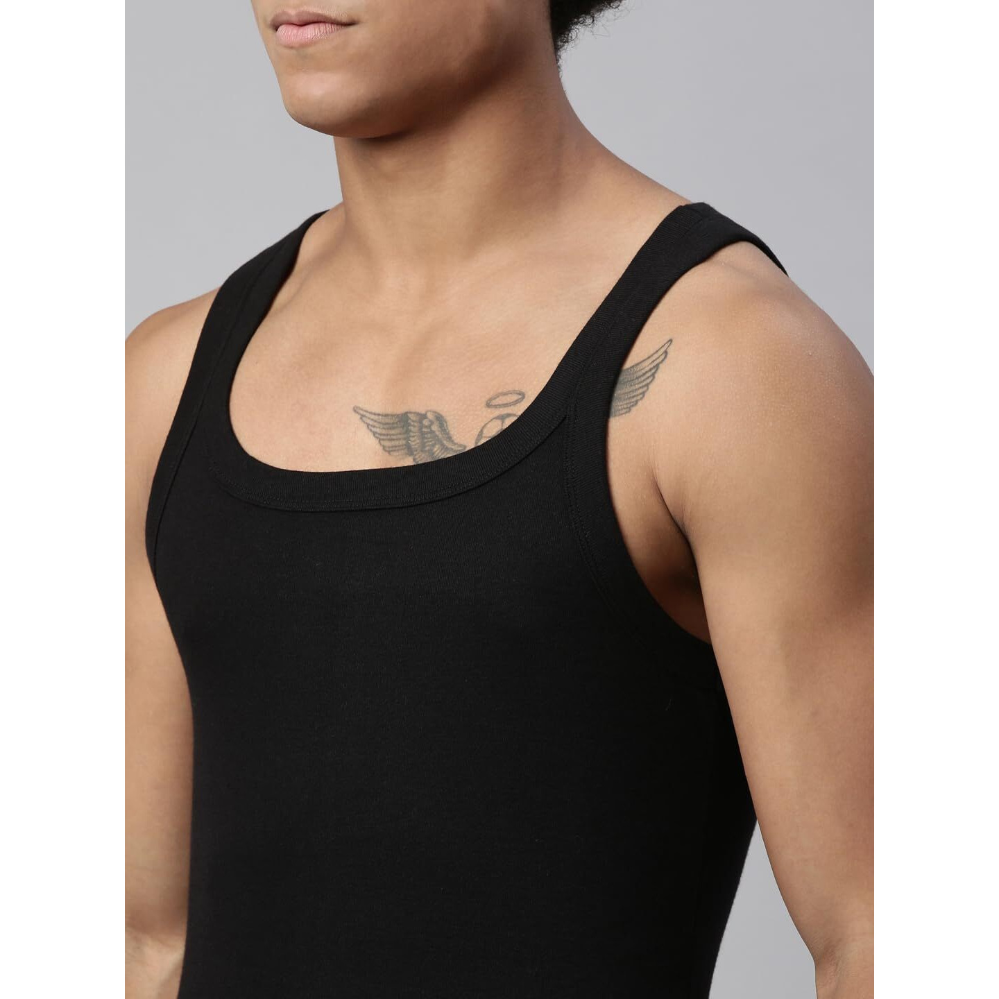 Levis Mens Style 015 Sports Regular Fit Solid (015-VEST_Lt. Grey Melange,Black_L)