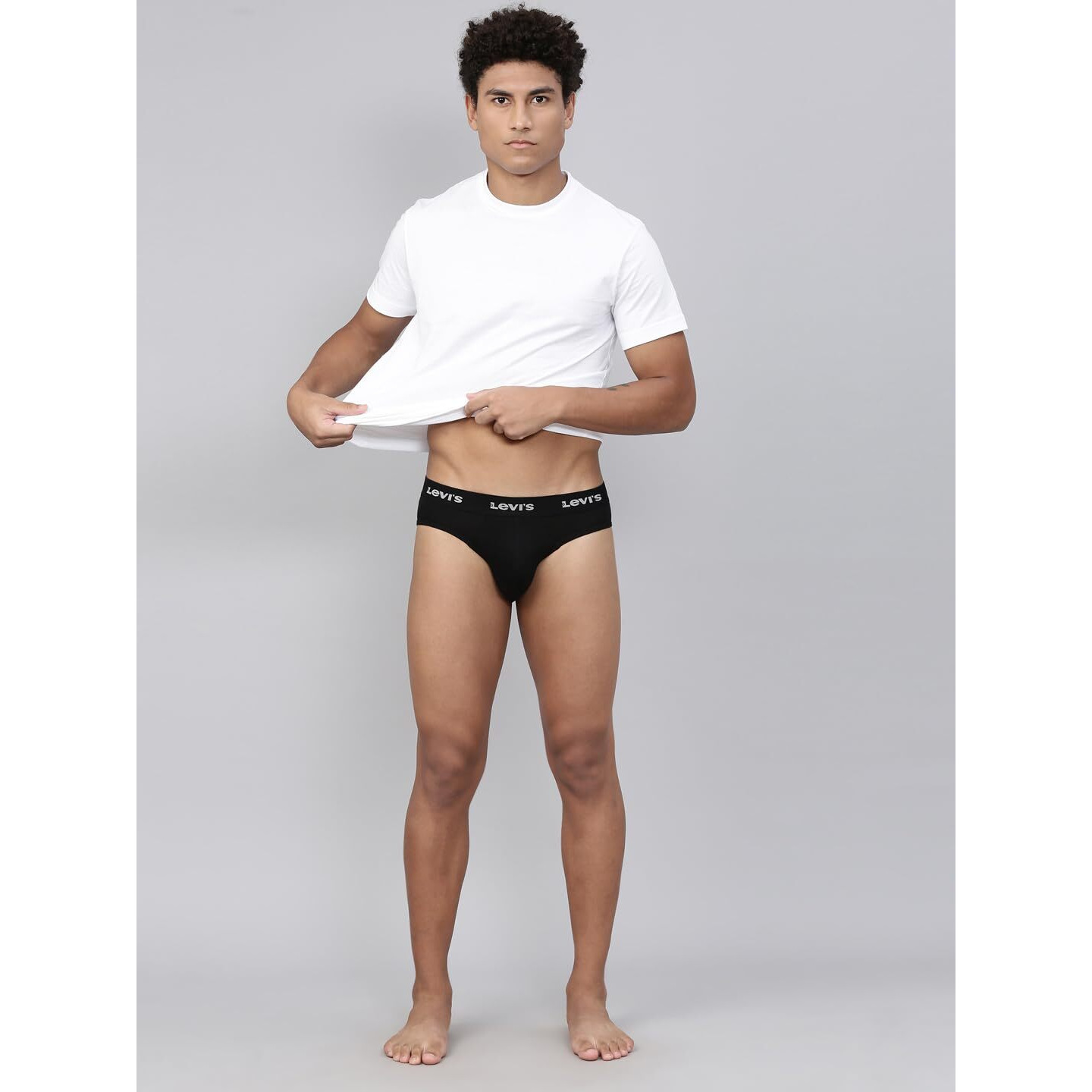 Levis Mens Cotton Style 009 Neo Regular Fit Solid Brief (Pack of 2) (009-BRIEF-BLK/NAVY-P2_Black,Navy_L)