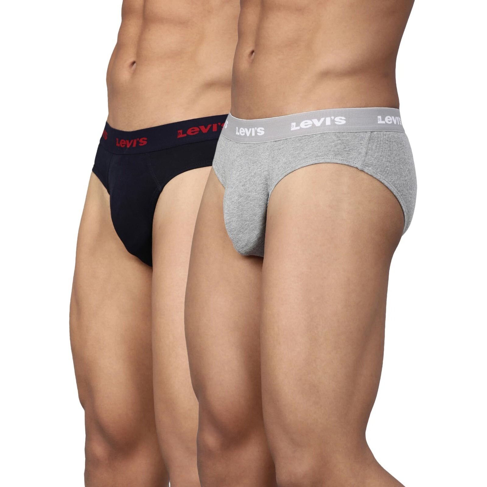 Levis Mens Cotton Style 009 Neo Regular Fit Solid Brief (Pack of 2) (009-BRIEF-LT GMEL/Navy-P2_Lt. Grey Melange, L)