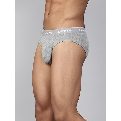 Levis Mens Cotton Style 009 Neo Regular Fit Solid Brief (Pack of 2) (009-BRIEF-LT GMEL/Navy-P2_Lt. Grey Melange, L)
