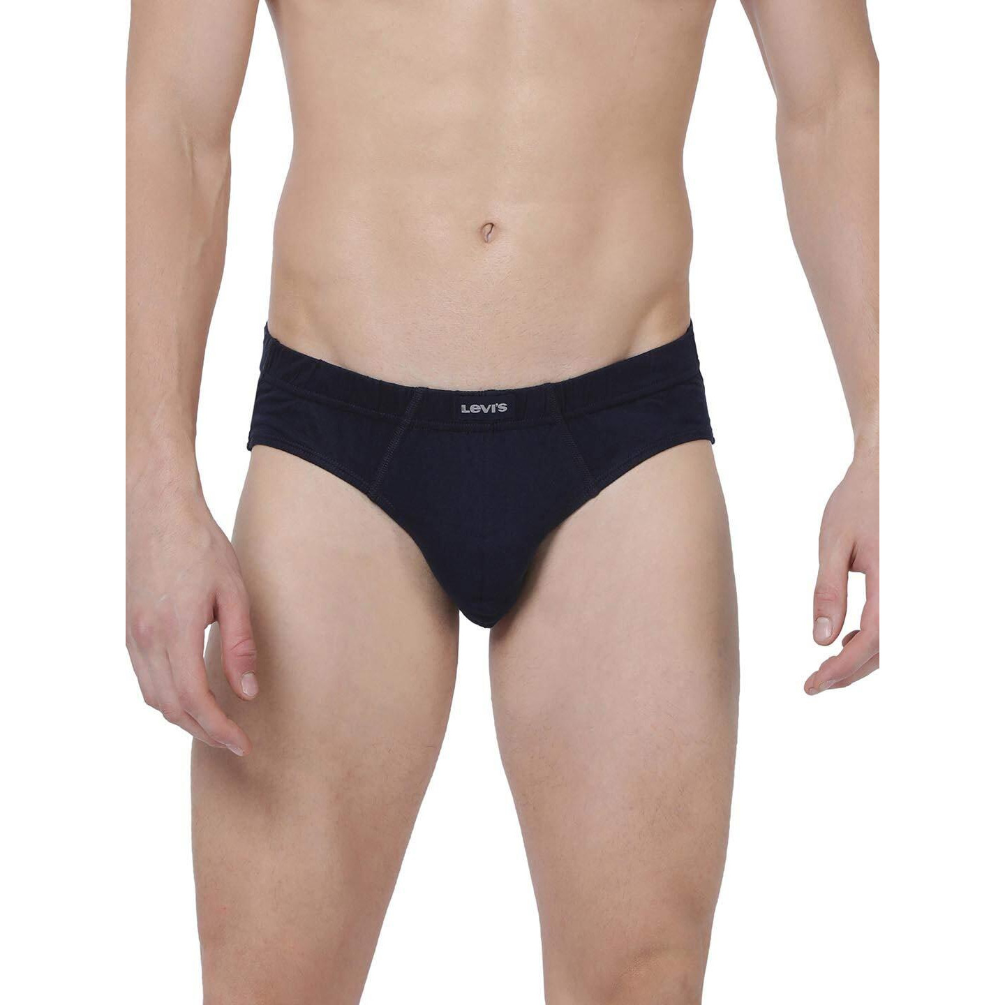 Levis Mens Cotton Style 011 Comfort Regular Fit Solid Brief (Pack of 3) (011-BRIEF-BLK/NAVY/NMEL-P3_Black,Navy,N.Melange_L)