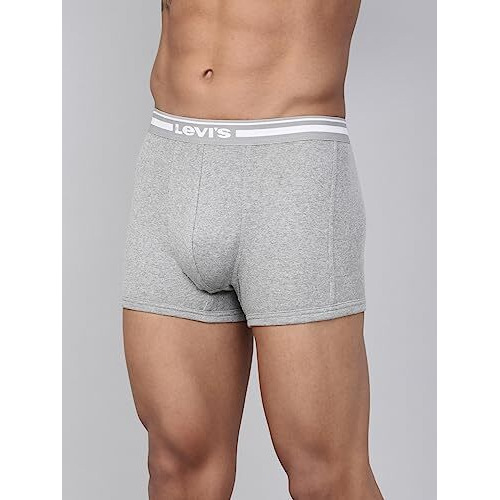 Levis Mens Cotton Style 003 Comfort Regular Fit Solid Trunk (Pack of 2) (003-TRUNK-LT GMEL/BLK-P2_Light Grey Melange, Black_M)