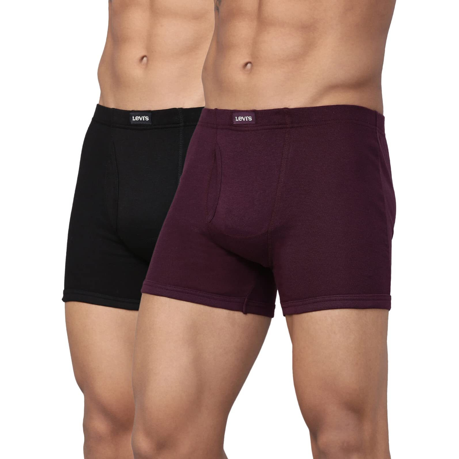 Levis Mens Cotton Style 010 Comfort Regular Fit Solid Boxer (Pack of 2) (010-BOXER Brief-BLK/Wine-P2_Black, M)