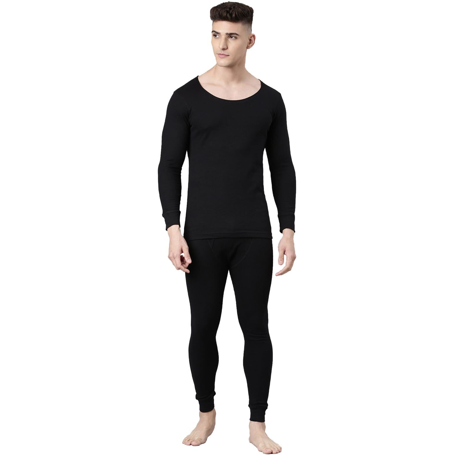 Levis Round Neck Full Sleeve Thermal Top and Bottom Set for Mens (Black)